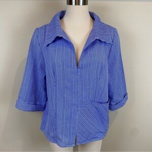 Cali Girls Popover Top Blue White Gingham Size M Split V Neck 3/4 Sleeves‎ Artsy
